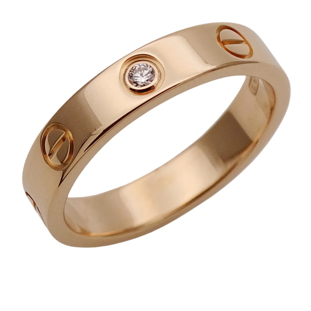 Cartier ring for women, brand name, 750PG, 1P diamond, Mini Love design, pink...